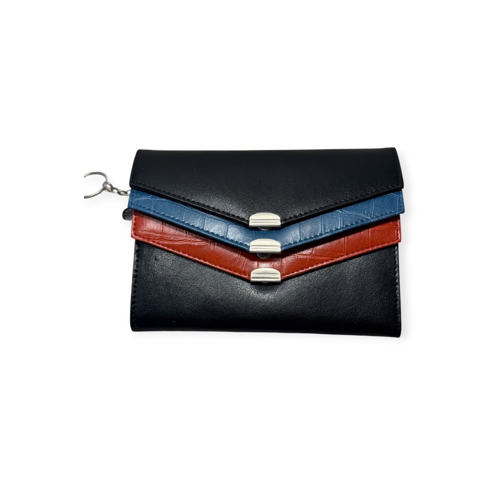 Samsonite Vintage Leather Wallet Y2K Tri-Color Croc Embossed Black Blue Orange
